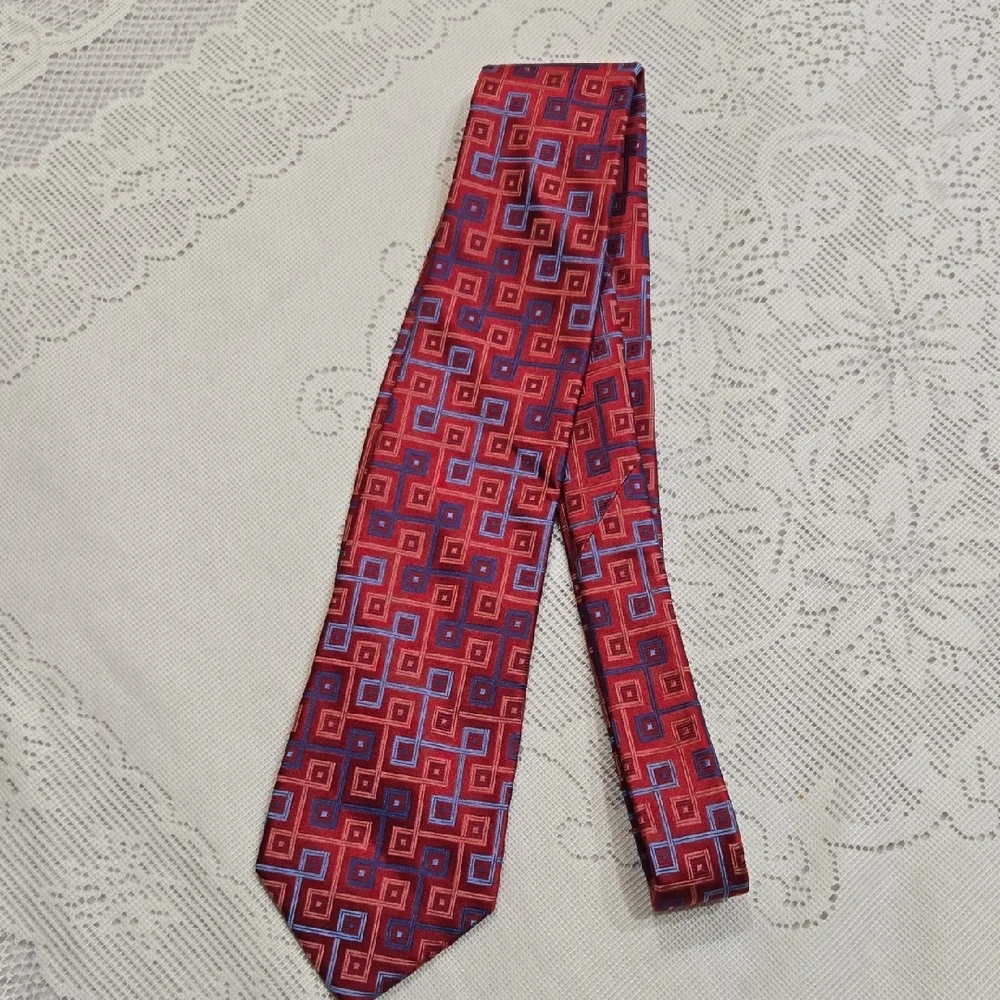 Michael Kors Red and Blue Geometric Tie 100% Silk.
